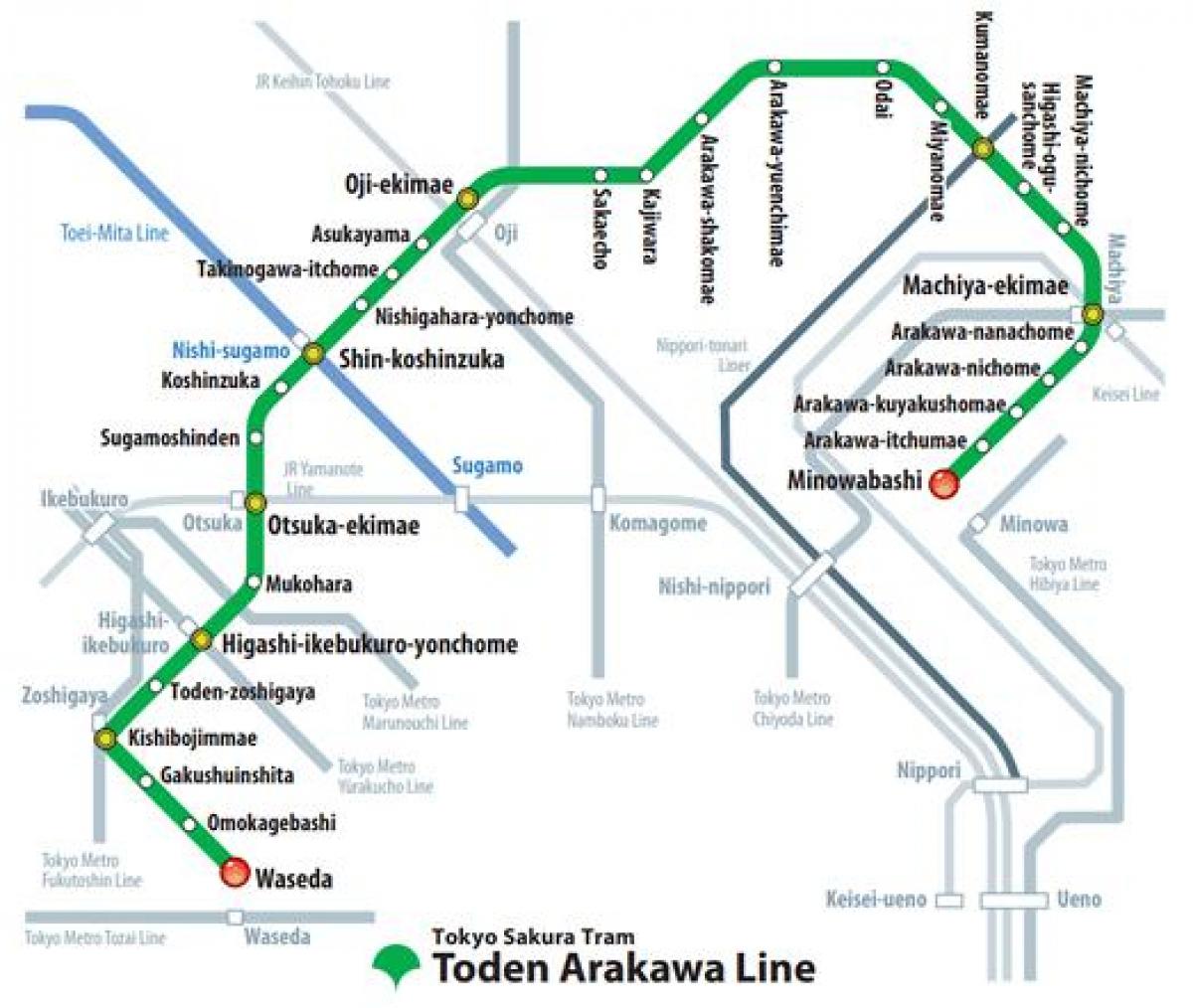 Tokyo tram stations map